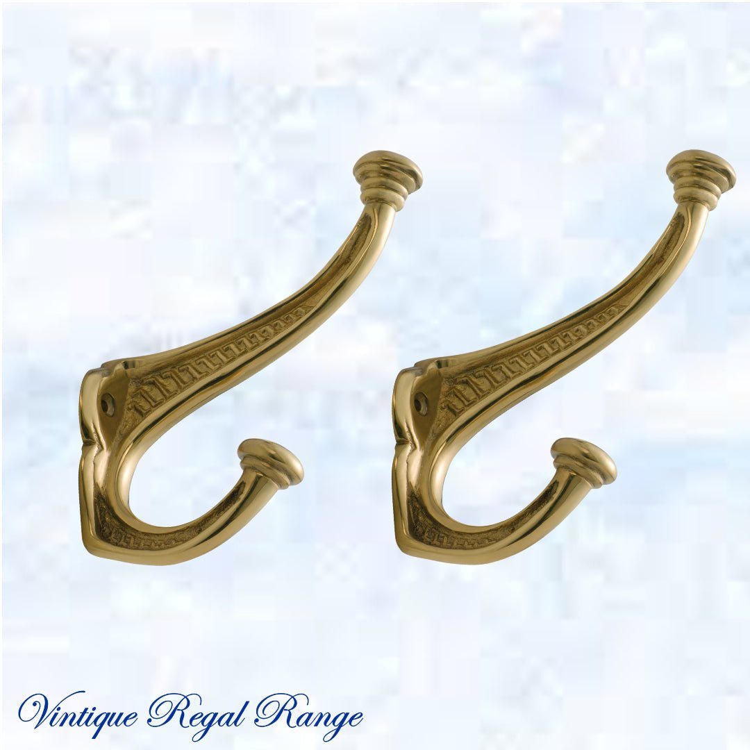 Polished Brass Coat & Hat Hook T-Series 145 x 95mm-Vintique Concepts