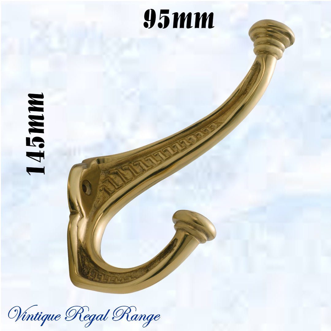 Polished Brass Coat & Hat Hook T-Series 145 x 95mm-Vintique Concepts