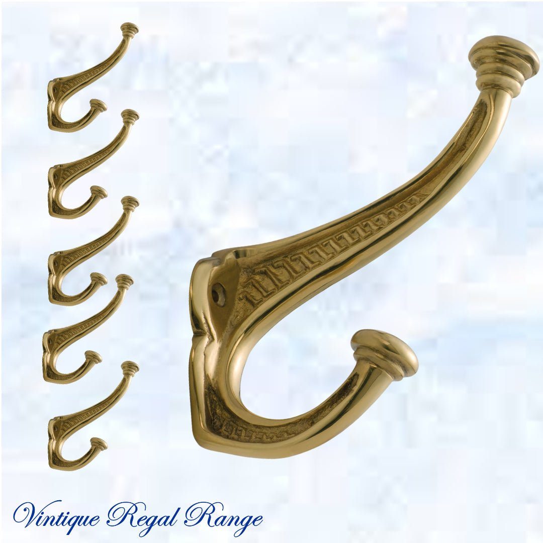 Polished Brass Coat & Hat Hook T-Series 145 x 95mm-Vintique Concepts