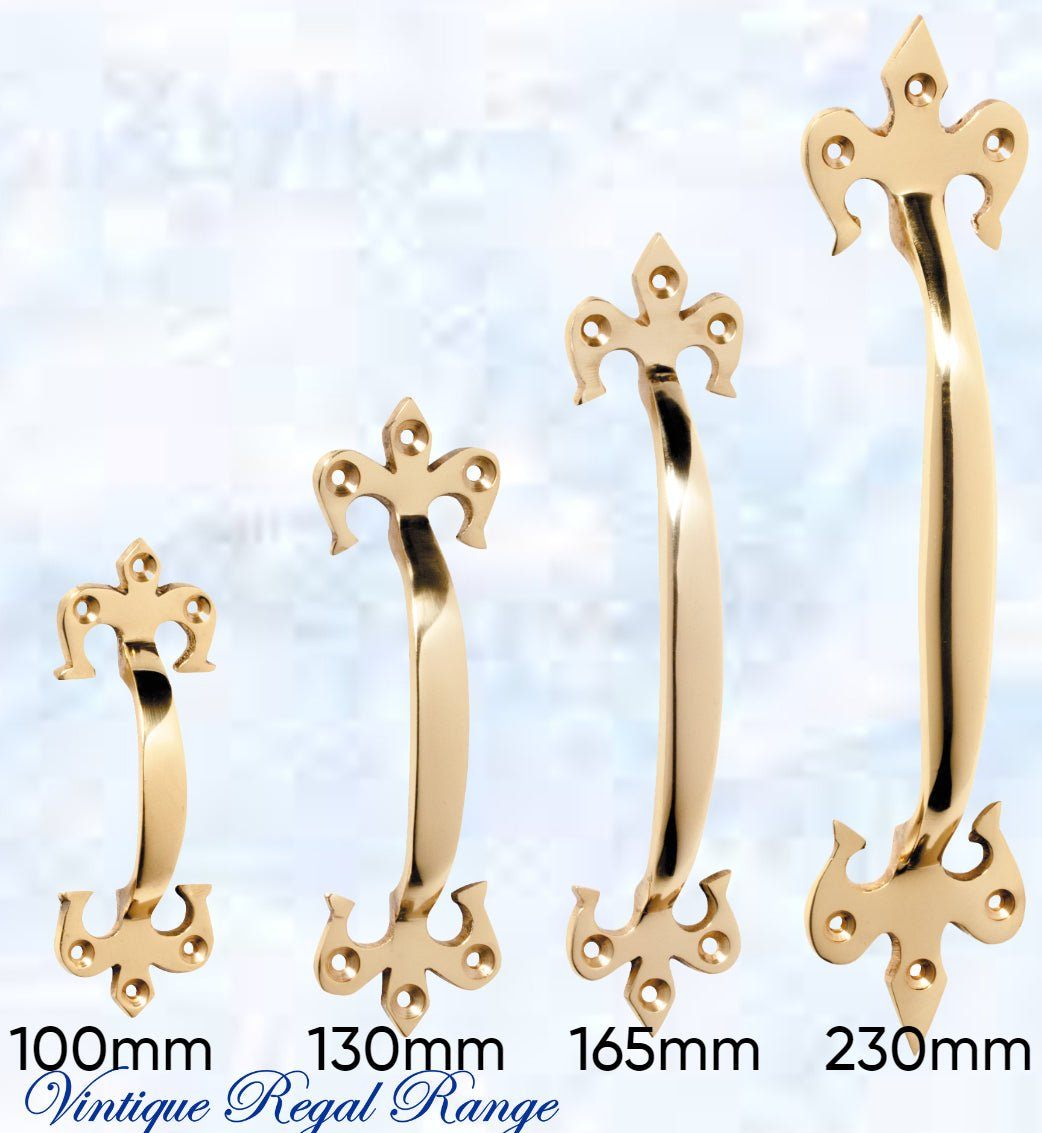 Polished Brass Fleur de Lis elegant Pull handle (4 sizes)-Vintique Concepts