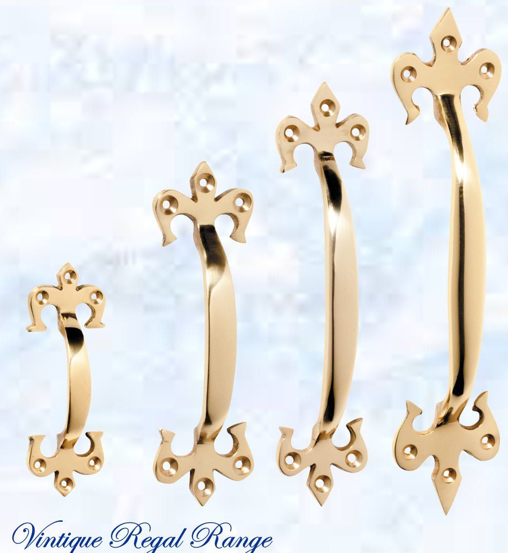 Polished Brass Fleur de Lis elegant Pull handle (4 sizes)-Vintique Concepts