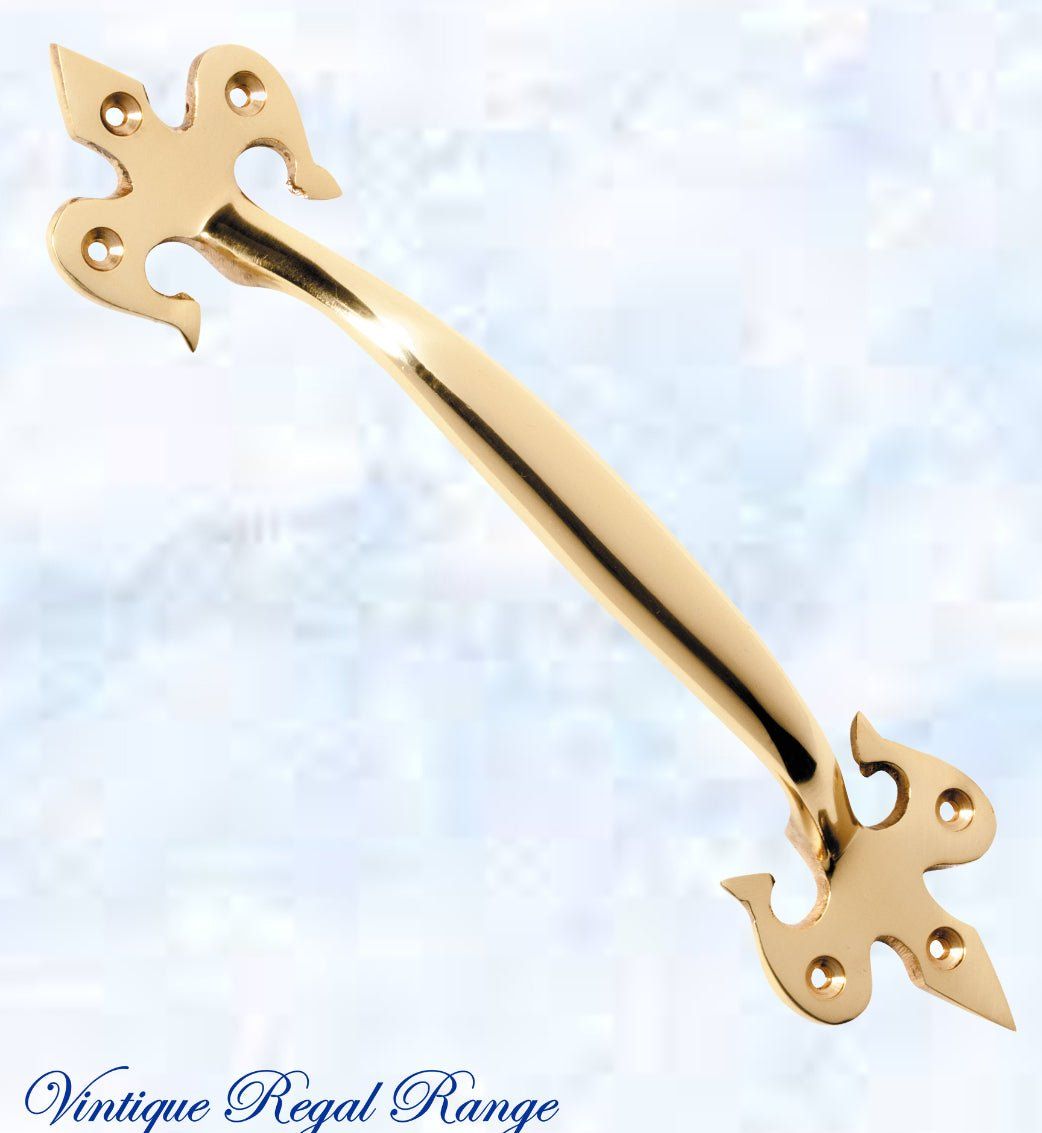 Polished Brass Fleur de Lis elegant Pull handle (4 sizes)-Vintique Concepts