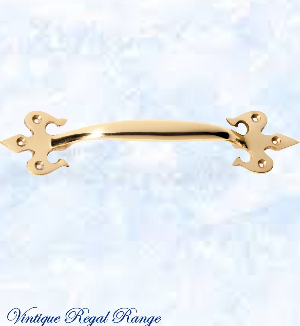 Polished Brass Fleur de Lis elegant Pull handle (4 sizes)-Vintique Concepts