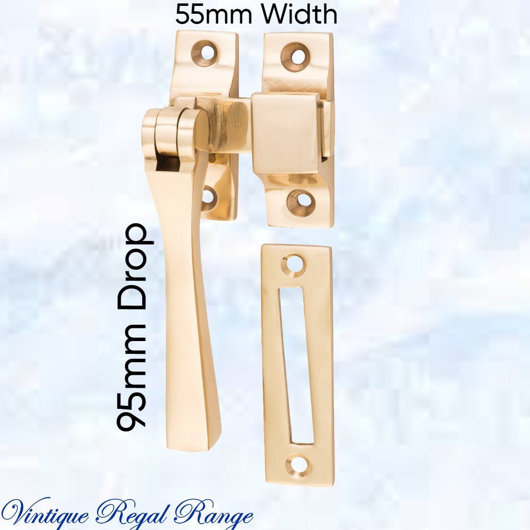 Polished brass Square-Edge window fastener 55 x 95mm-Vintique Concepts