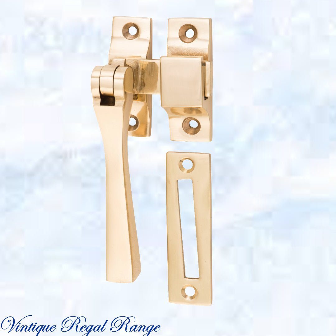 Polished brass Square-Edge window fastener 55 x 95mm-Vintique Concepts