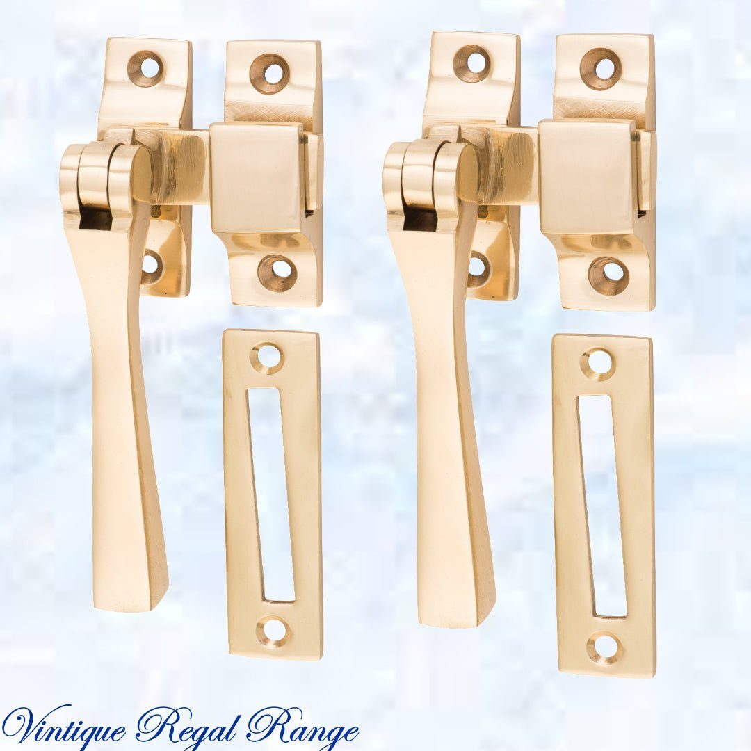 Polished brass Square-Edge window fastener 55 x 95mm-Vintique Concepts