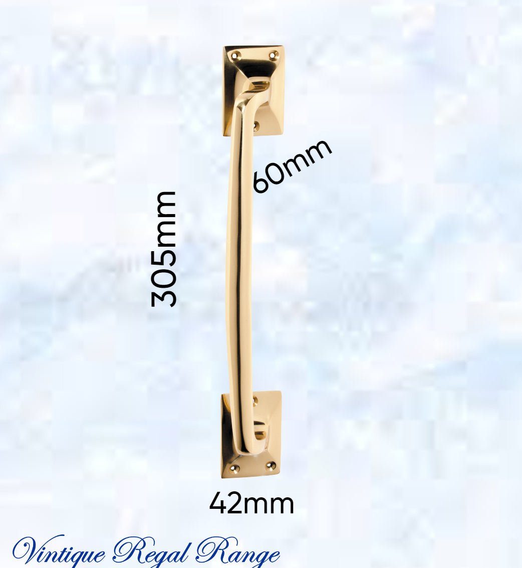 Polished Brass Traditional Offset Door handle 305 x 42mm-Vintique Concepts