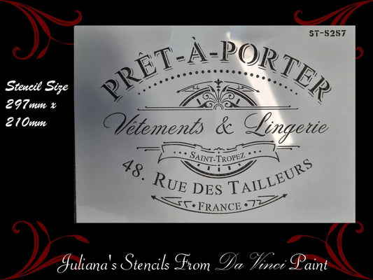 Pret-a-porter lingerie furniture French painting stencil (A4 Size) - Vintique Concepts