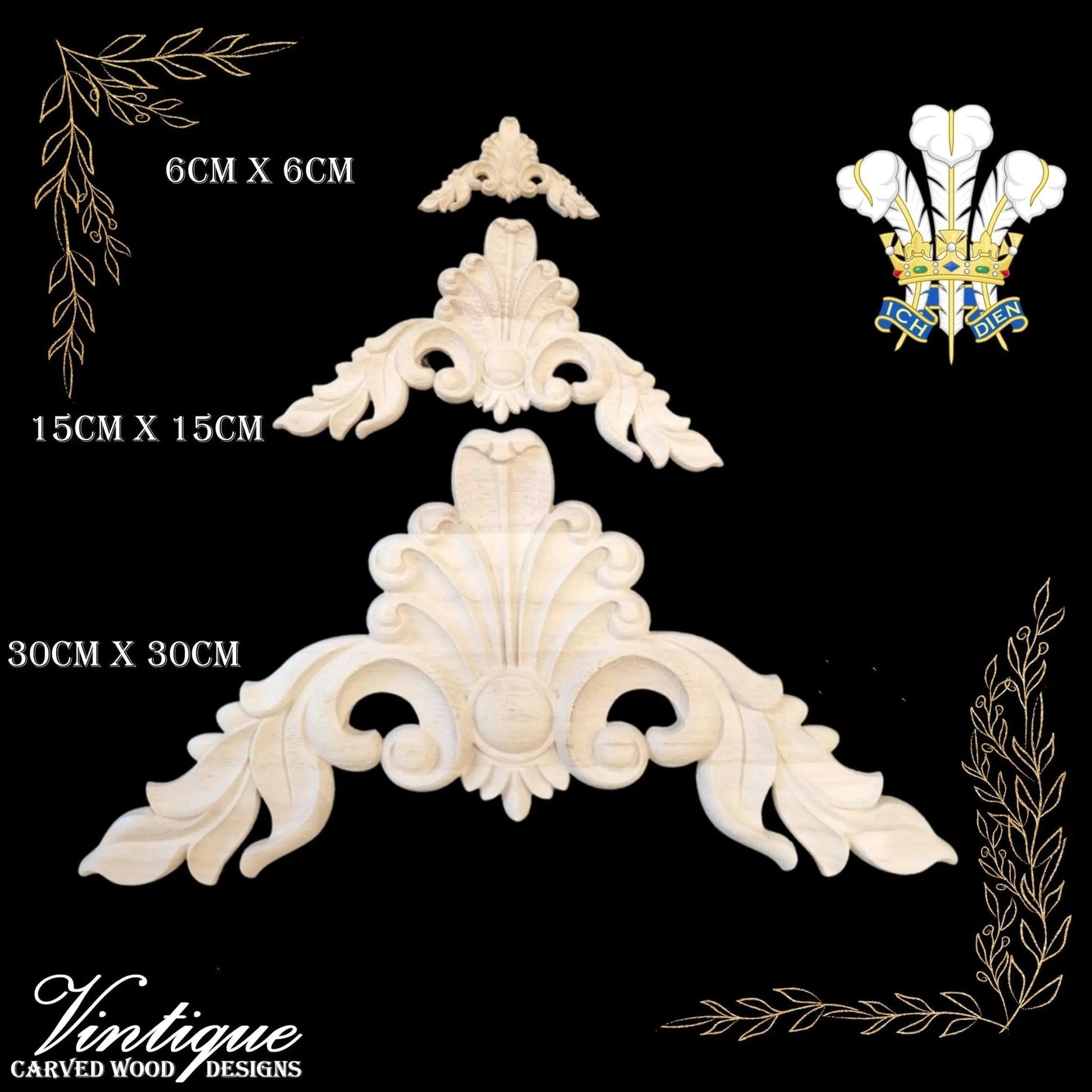 Prince's Plume Furniture wood applique Onlay 15cm x 15cm - Vintique Concepts