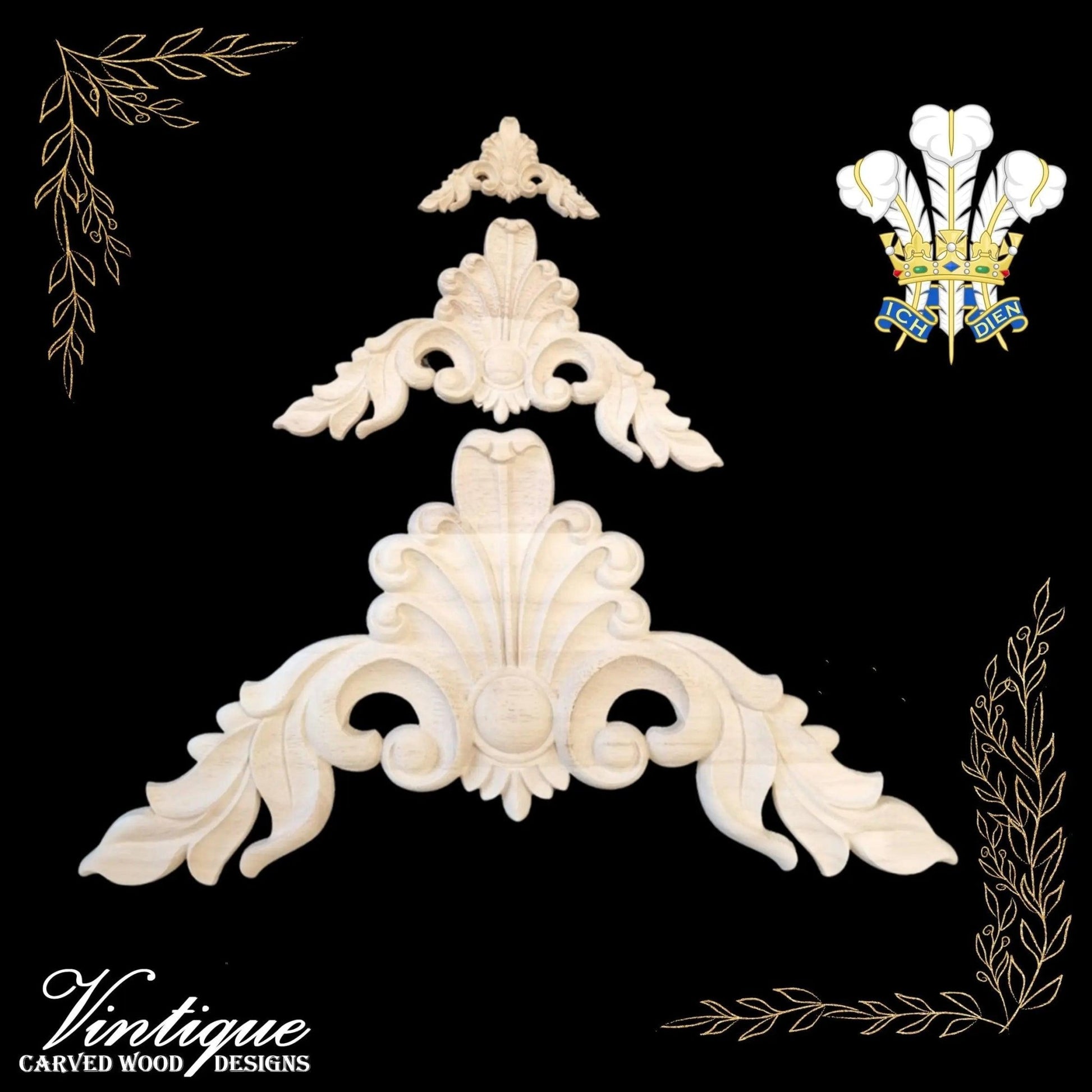 Prince's Plume Furniture wood applique Onlay 15cm x 15cm - Vintique Concepts