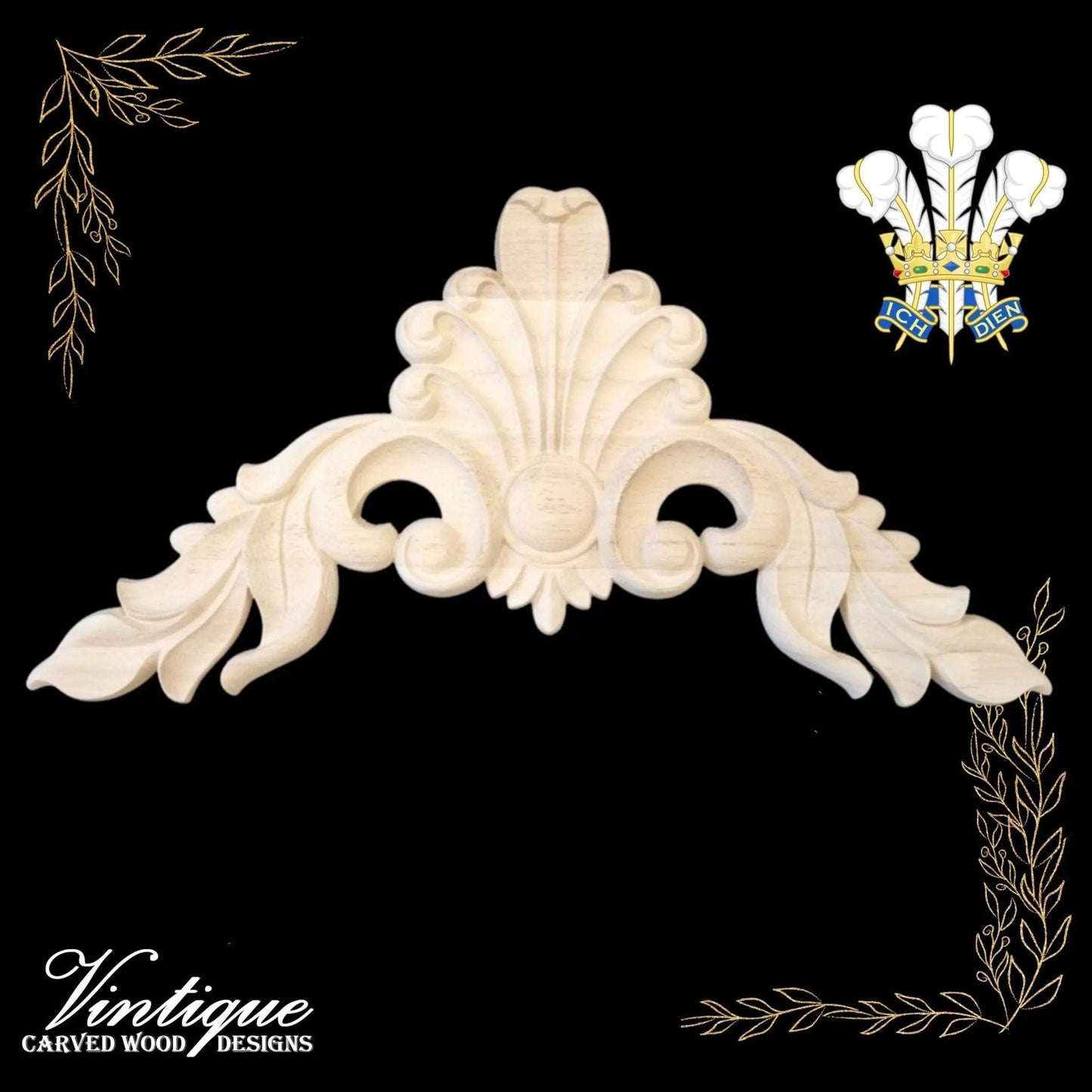 Prince's Plume Furniture wood applique Onlay  30cm x 30cm-Vintique Concepts