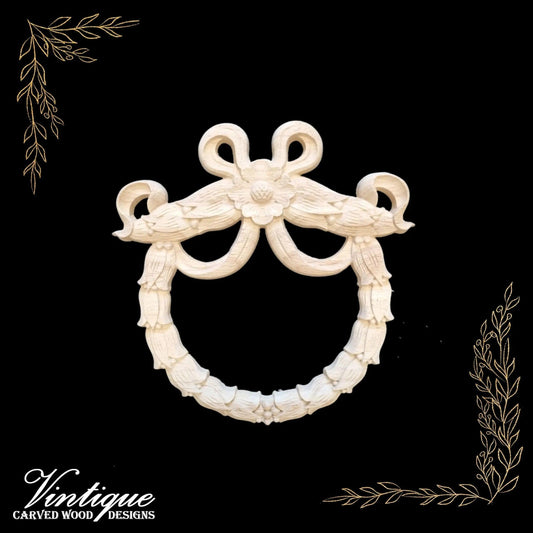 Princess Ribbons and Bows Wreath Carved Wooden Applique 15cm x 15cm - Vintique Concepts