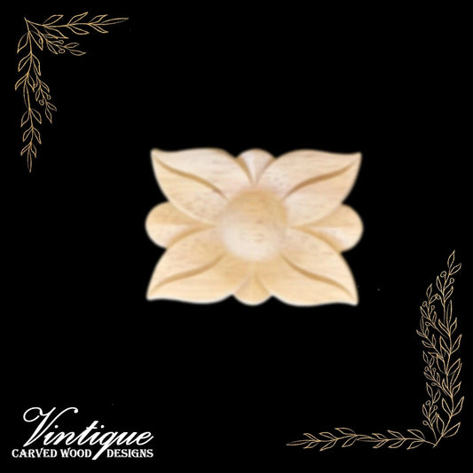 Rectangle Flower medallion Furniture wood applique Onlay  5cm x 7cm - Vintique Concepts