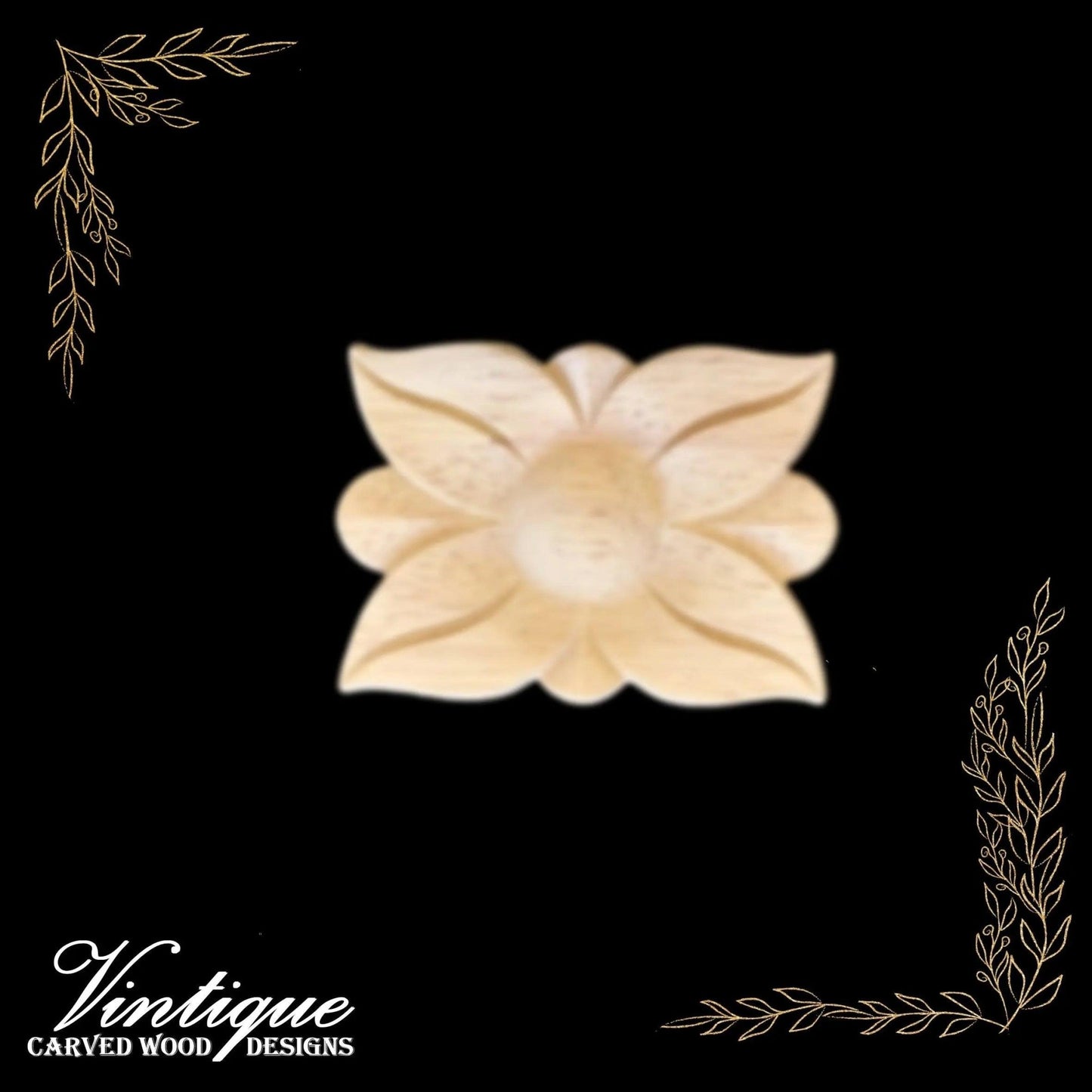 Rectangle Flower medallion Furniture wood applique Onlay  5cm x 7cm