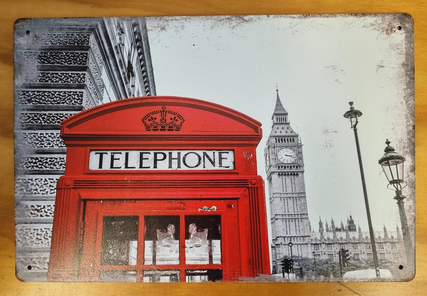 Red Phone booth and Black & White big ben & westminster- Vintage Tin Sign 30cm x 20cm-Vintique Concepts