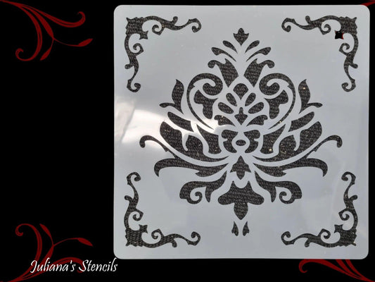 Regal Danmask Pattern Vintage furniture paint stencil 305mm x 305mm-Vintique Concepts