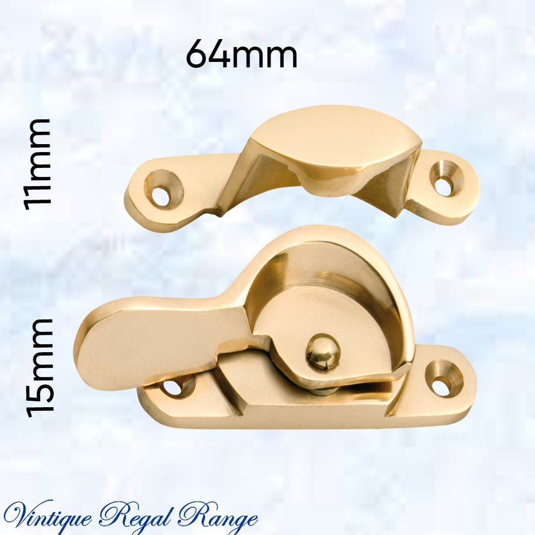 Regal Polished  Narrow Sash Window Fastener 64 x 11x 15mm-Vintique Concepts