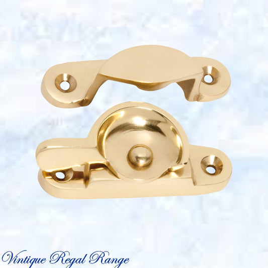 Regal Polished Traditional Sash Window Fastener 65 x 21x 25mm - Vintique Concepts