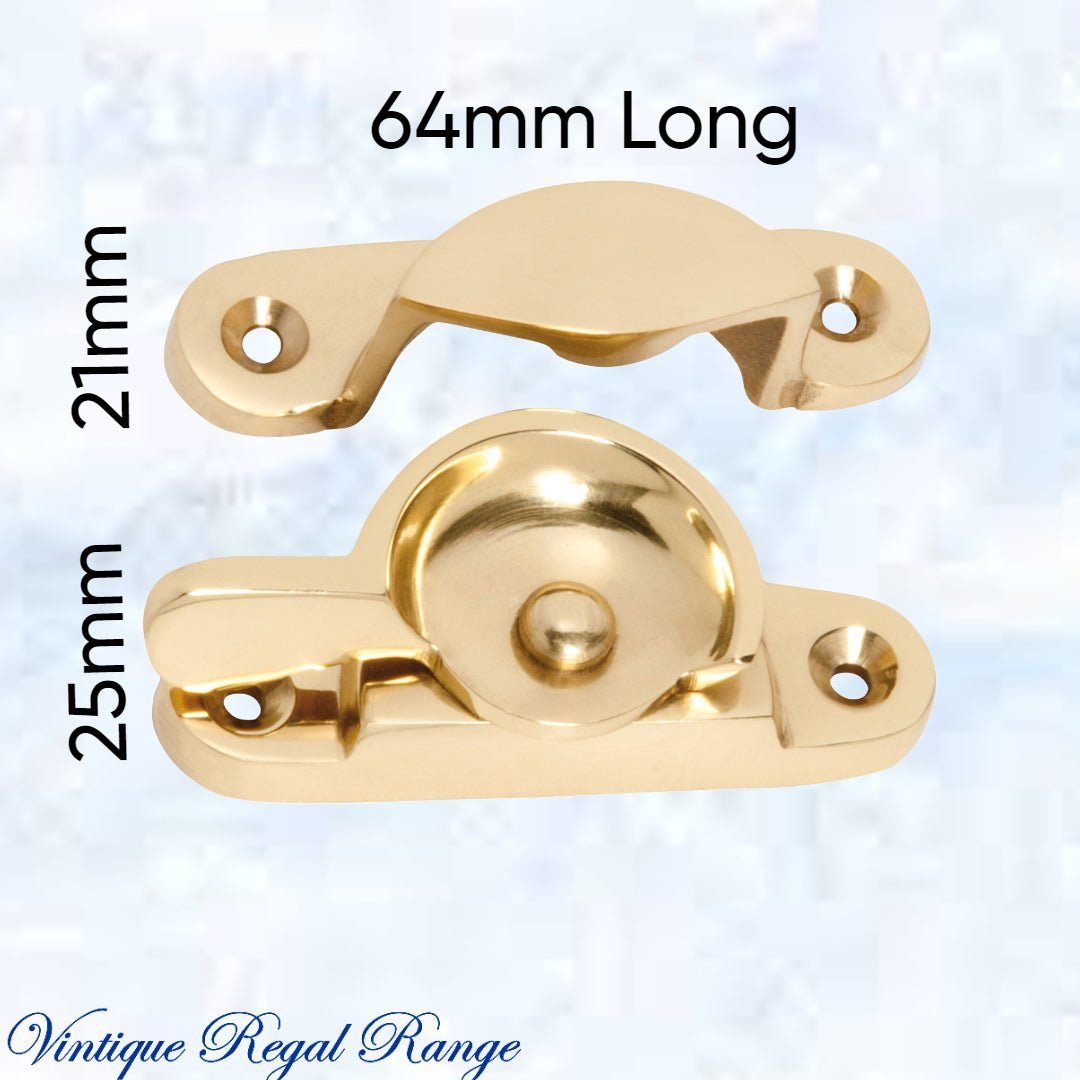 Regal Polished Traditional Sash Window Fastener 65 x 21x 25mm-Vintique Concepts