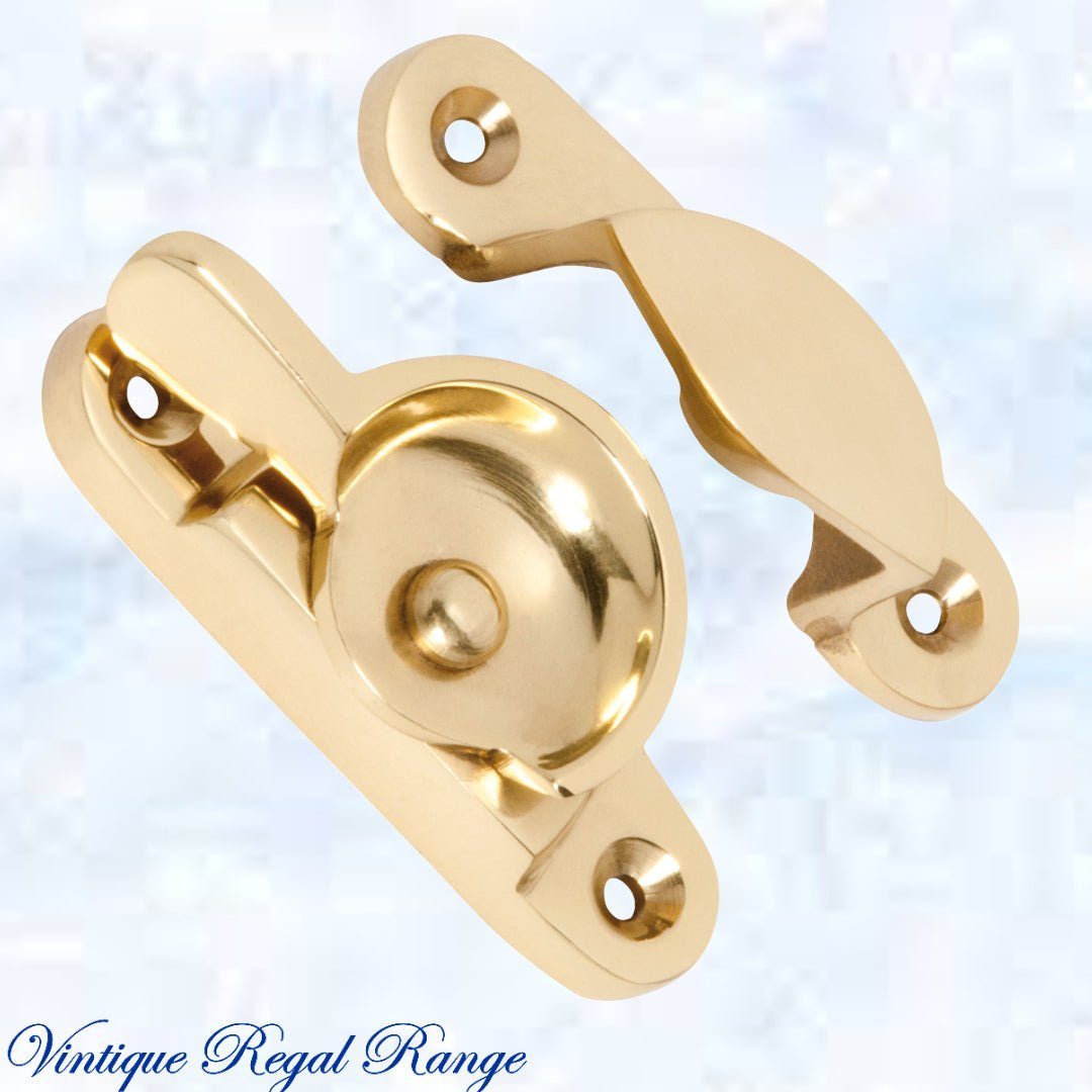 Regal Polished Traditional Sash Window Fastener 65 x 21x 25mm-Vintique Concepts