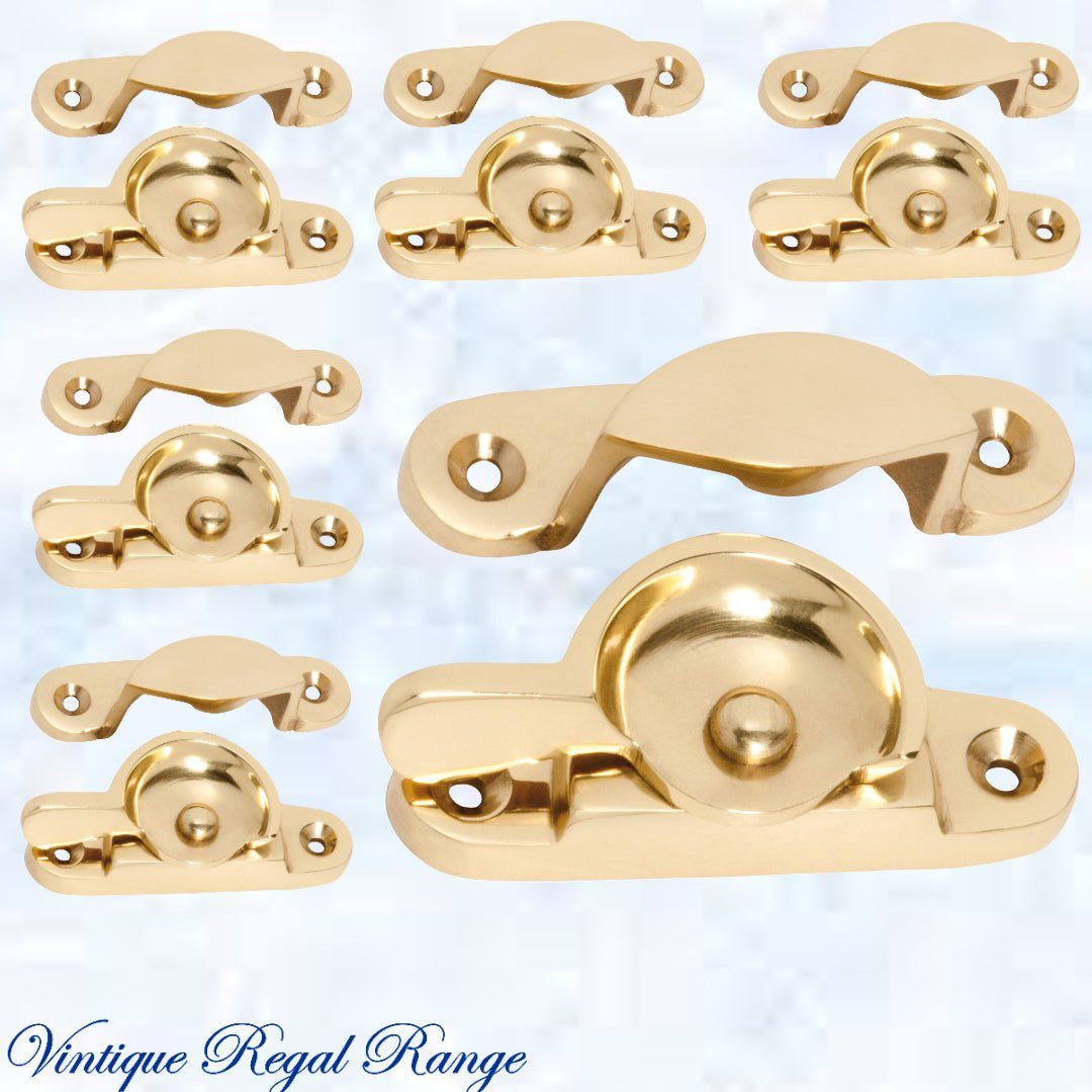 Regal Polished Traditional Sash Window Fastener 65 x 21x 25mm-Vintique Concepts