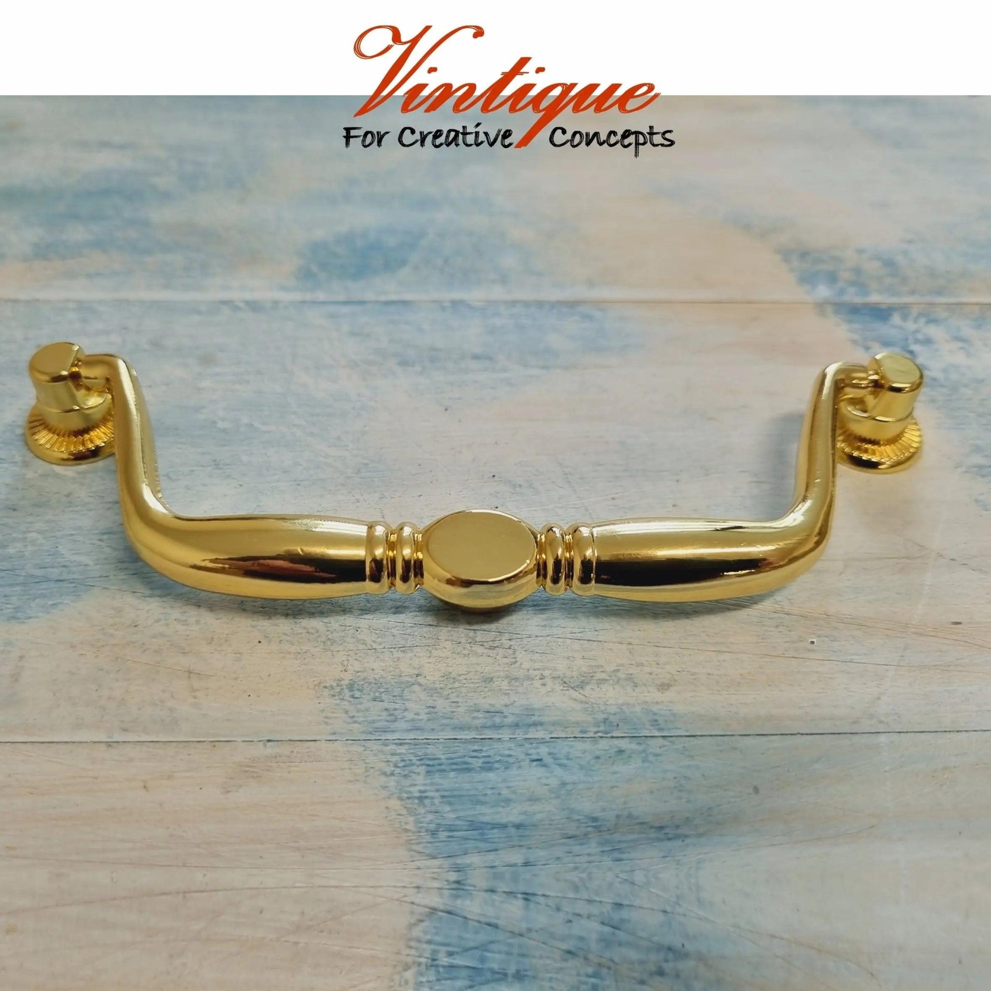 Retro bright gold heavy duty handle 140mm long - Vintique Concepts