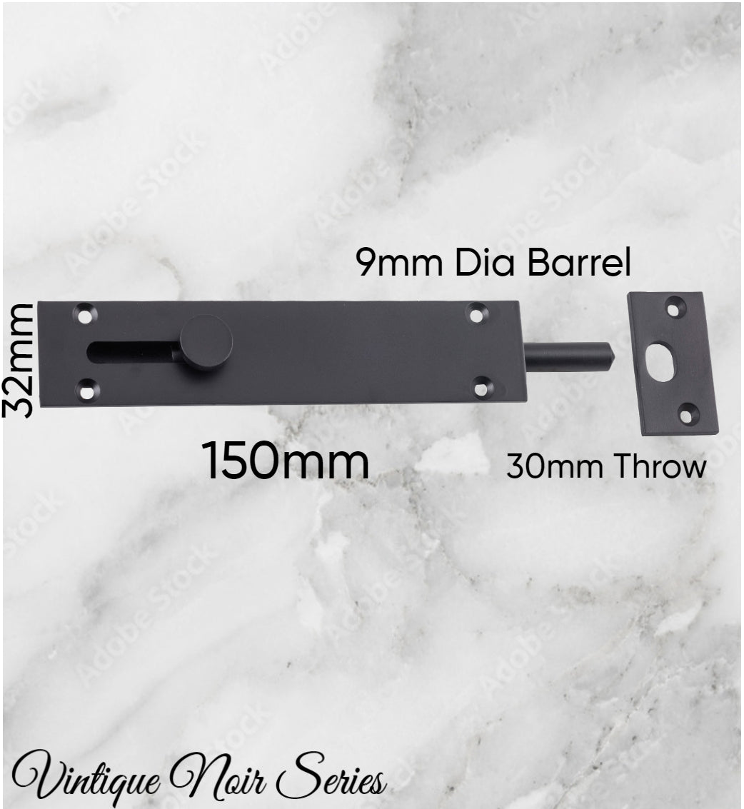 Reverse Sliding Barrel Bolt Matt Black -150x32mm-Vintique Concepts