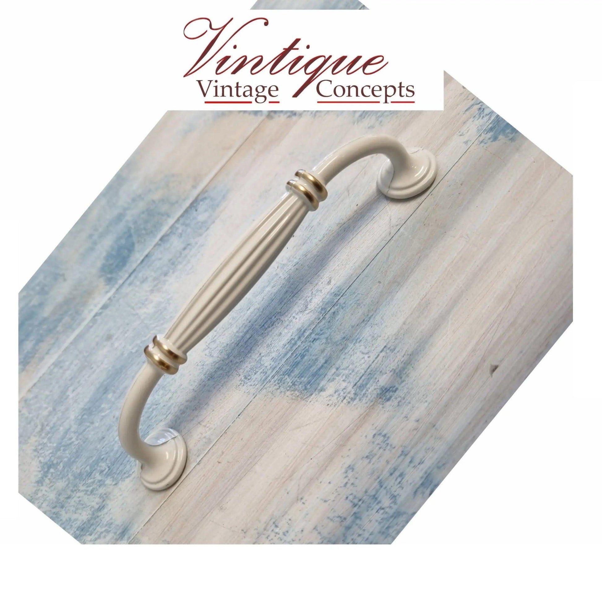 Ribbed Ivory with double Gold Band Drawer handle 148mm long-Vintique Concepts