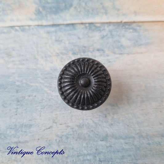 Ribbed Vintage BLACK Furniture Knob 24mm diameter-Vintique Concepts