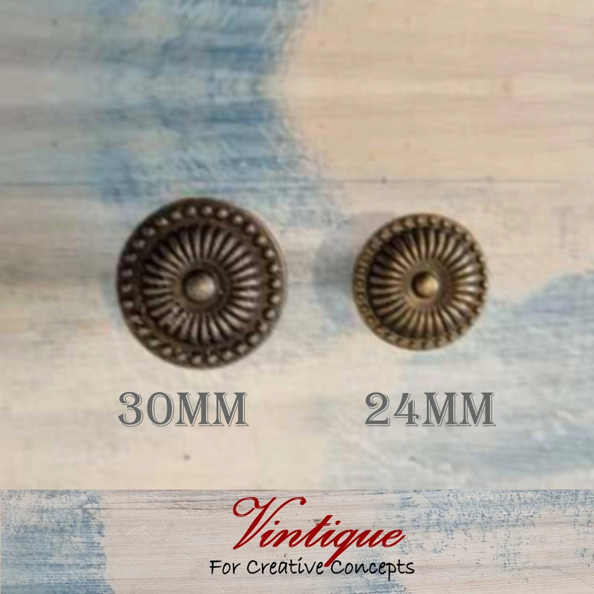 Ribbed Vintage Bronze Furniture Knob 24mm diameter - Vintique Concepts