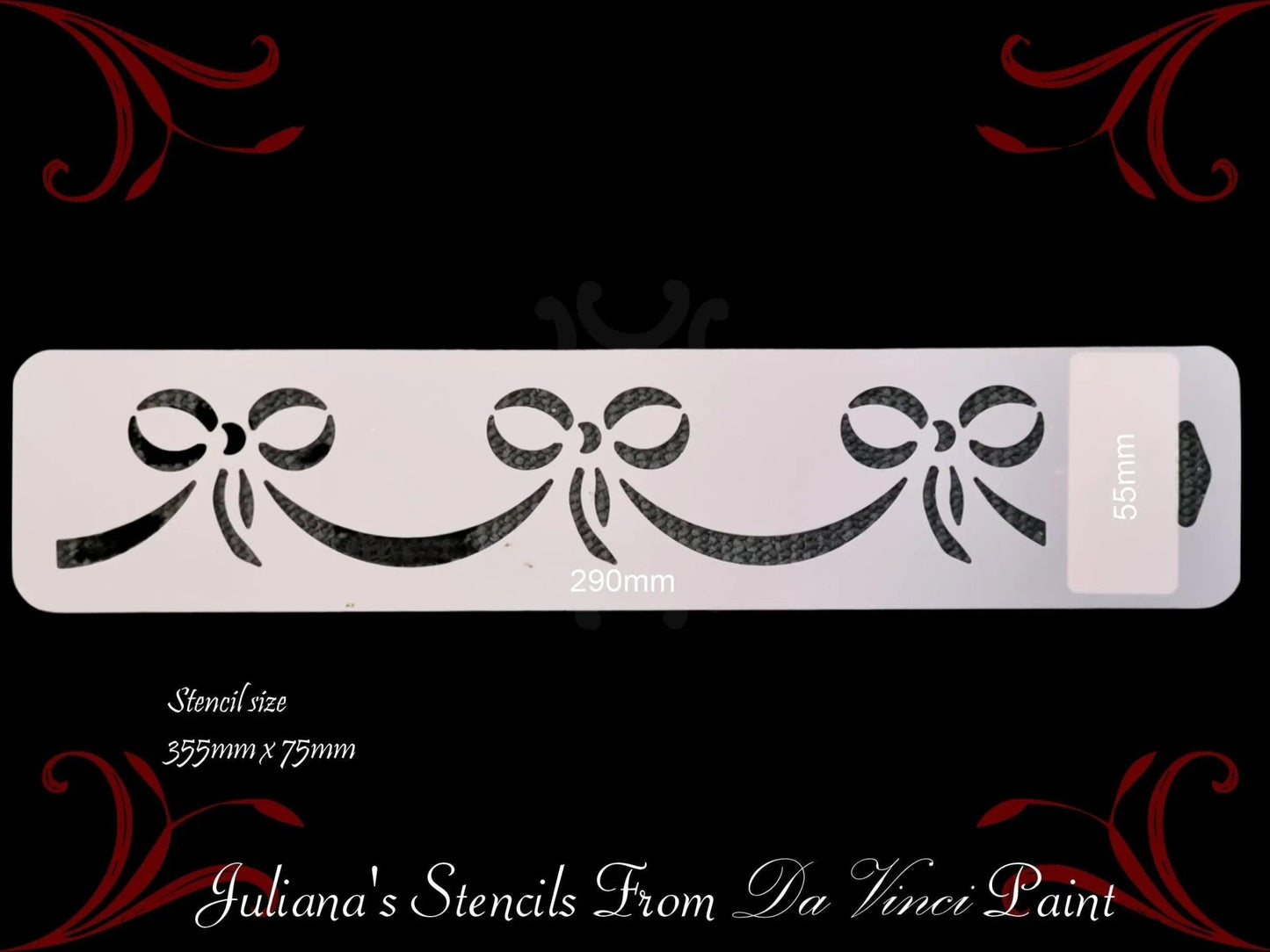 Ribbons and Bows Border vintage furniture paint stencil 75mm x 355mm - Vintique Concepts