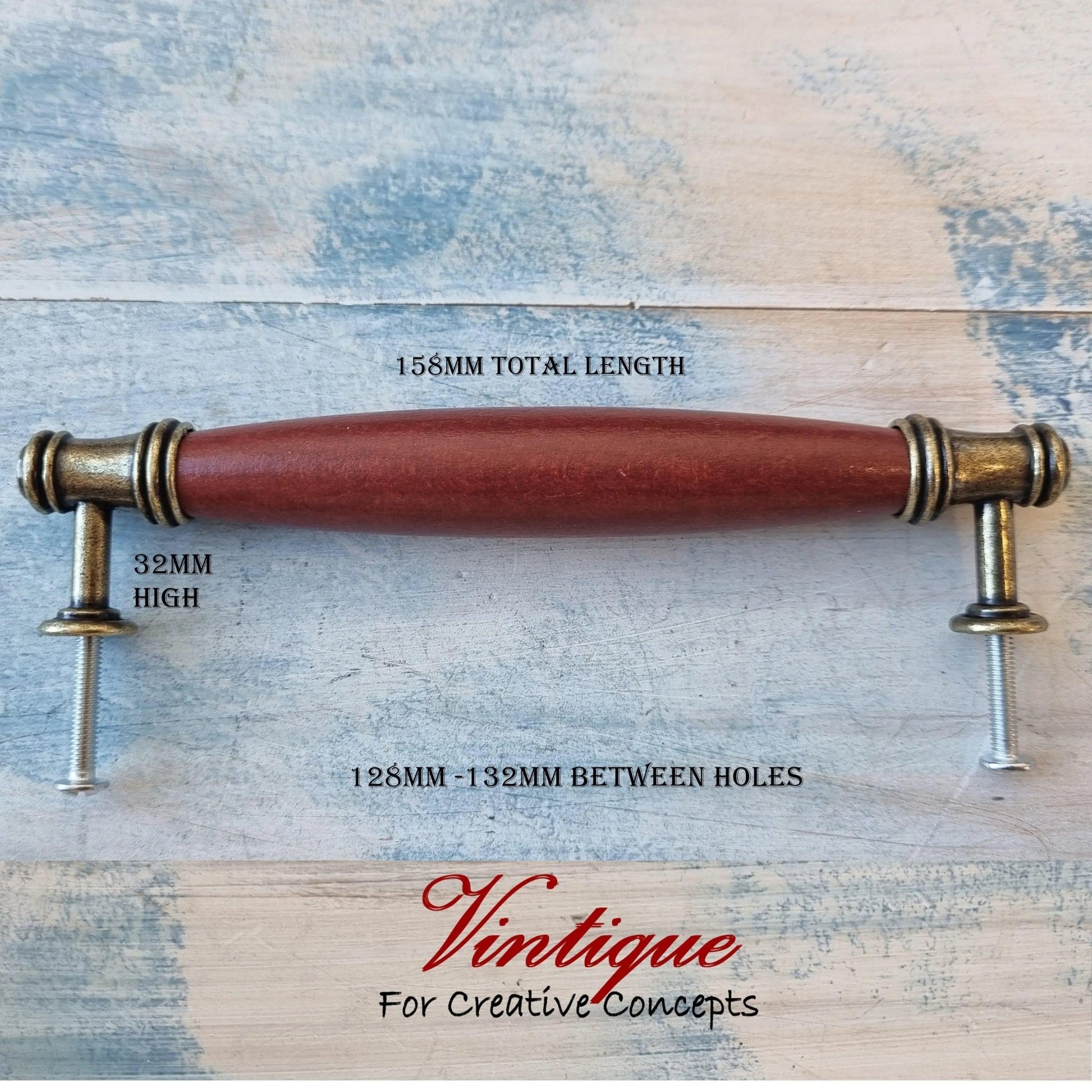 Roma Series Cardinal Red Wood & antique Gold door Handle 158mm long - Vintique Concepts