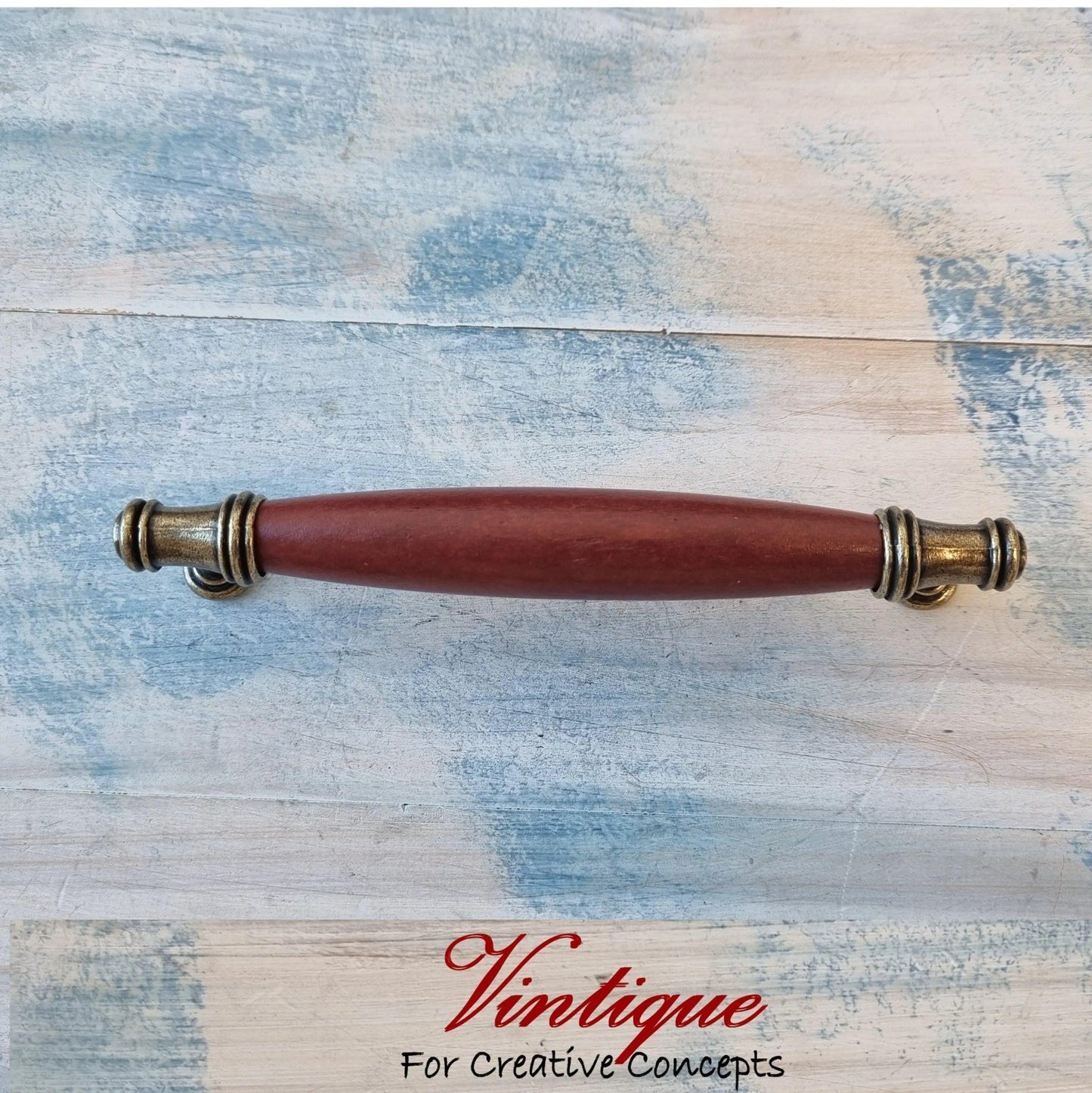 Roma Series Cardinal Red Wood & antique Gold door Handle 158mm long - Vintique Concepts