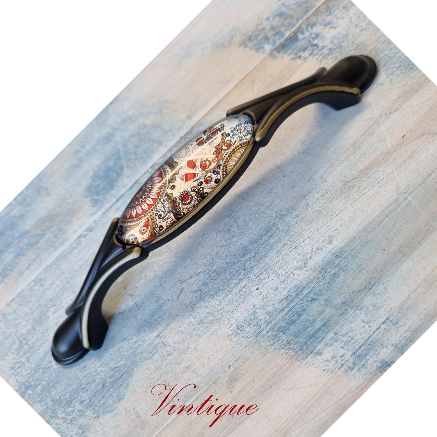 Roma Series Paisley Pattern Black Cabinet / wardrobe Handle 170mm long-Vintique Concepts