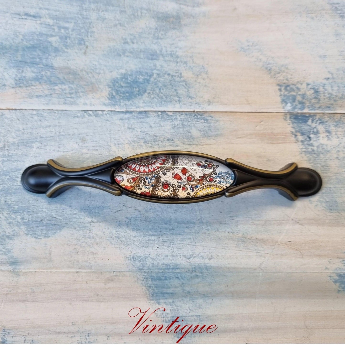 Roma Series Paisley Pattern Black Cabinet / wardrobe Handle 170mm long-Vintique Concepts