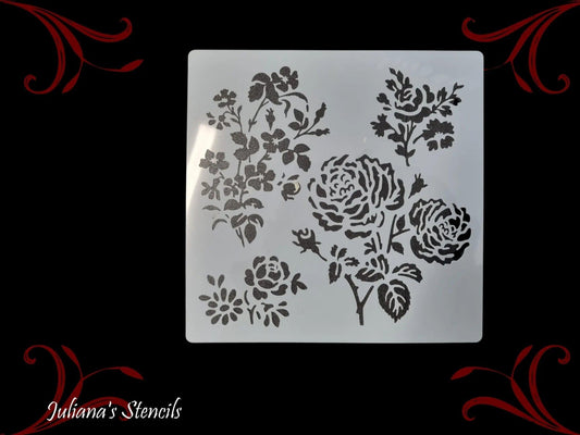 Rose Bush vintage furniture & Wall  paint stencil 200mm x 200mm-Vintique Concepts