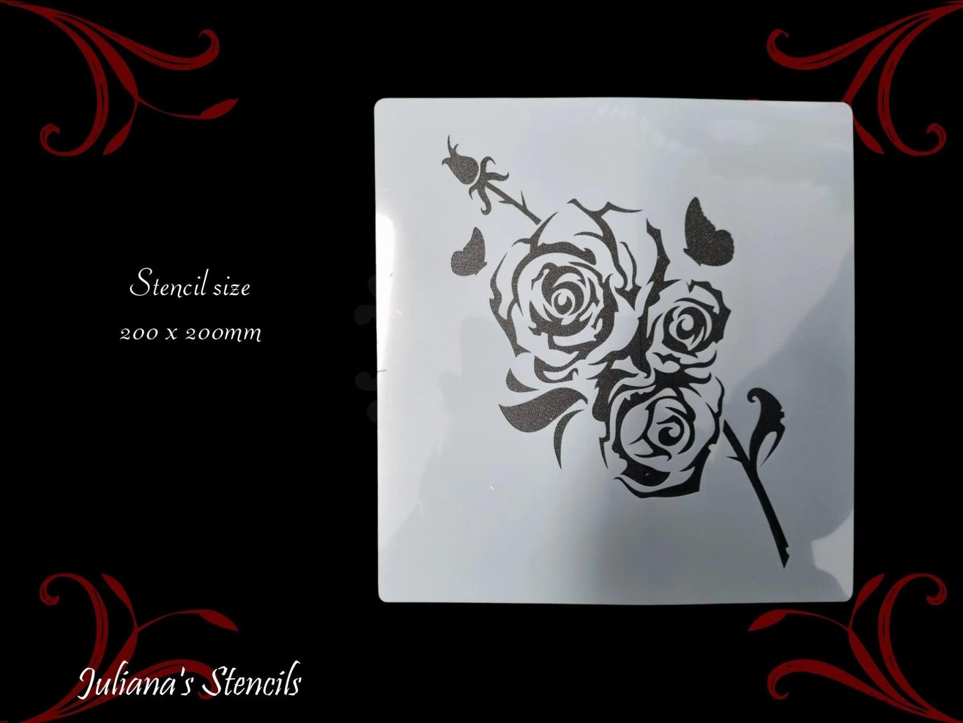 Rose Stem vintage furniture & Wall  paint stencil 200mm x 200mm-Vintique Concepts