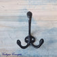 Rustic Black 3 Prong Coat Hook 85mm x 30mm - Vintique Concepts