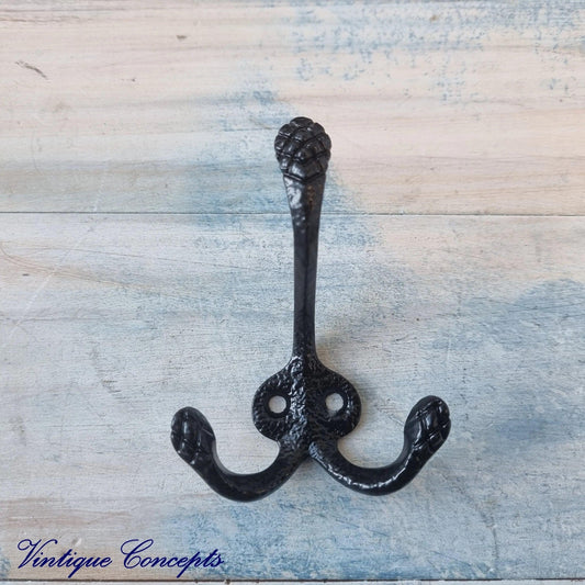 Rustic Black 3 Prong Coat Hook 85mm x 30mm-Vintique Concepts