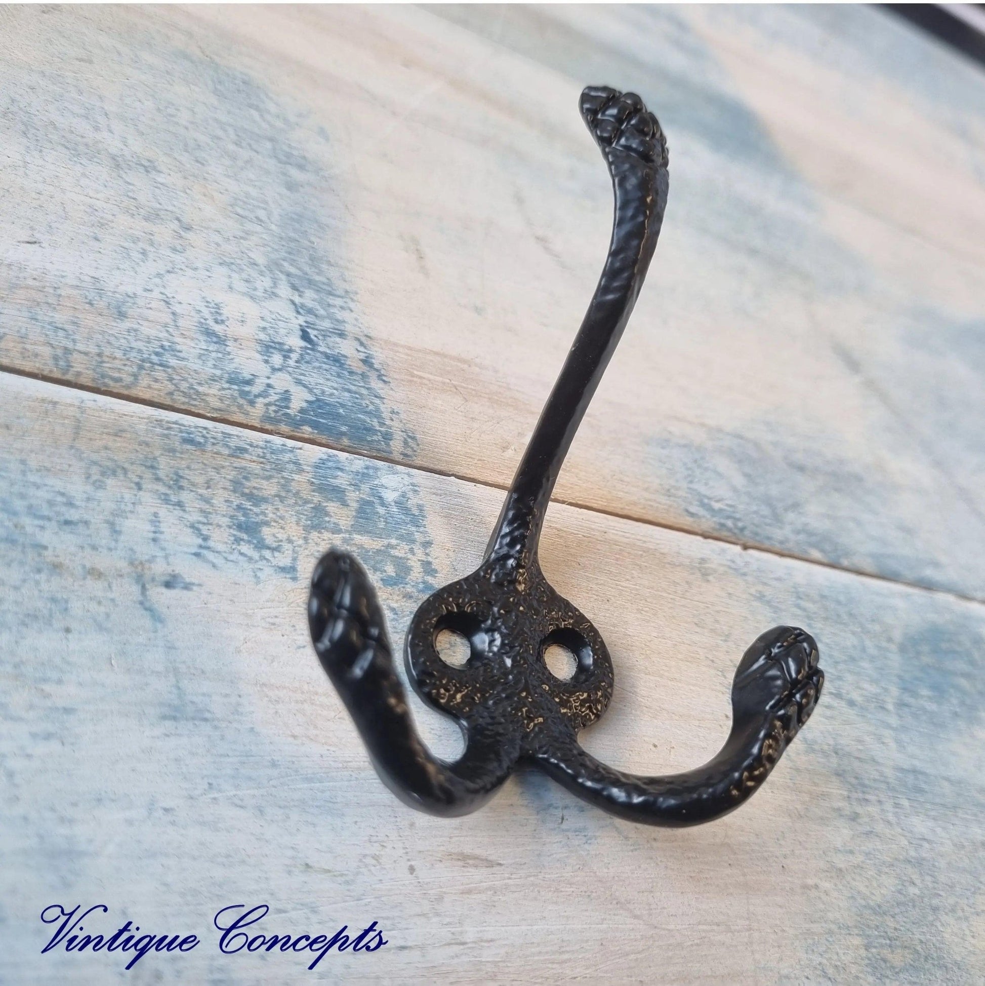 Rustic Black 3 Prong Coat Hook 85mm x 30mm - Vintique Concepts