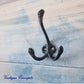 Rustic Black 3 Prong Coat Hook 85mm x 30mm - Vintique Concepts