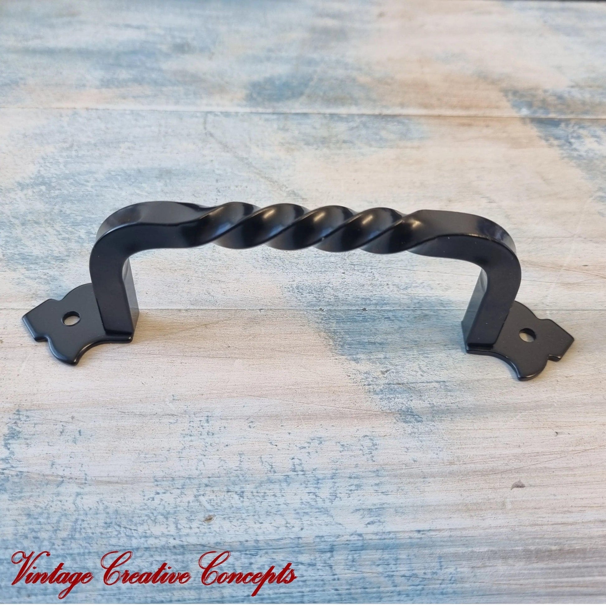 Rustic Black Twisted Wrought Iron/Steel Door handle 148mm long-Vintique Concepts