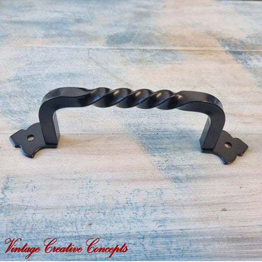 Rustic Black Twisted Wrought Iron/Steel Door handle 148mm long - Vintique Concepts