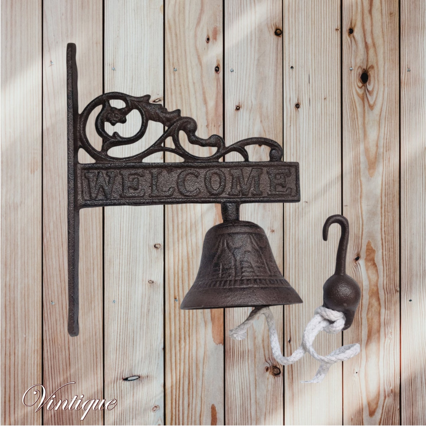 Rustic Cast Iron Door bell  with welcome sign-Vintique Concepts