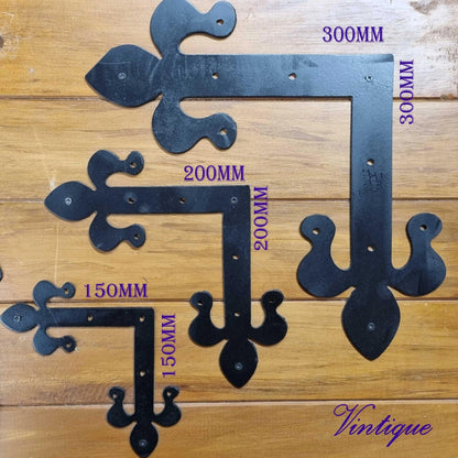 Rustic Decorative Fleur DE Lis Corner strap Black & corten - Vintique Concepts