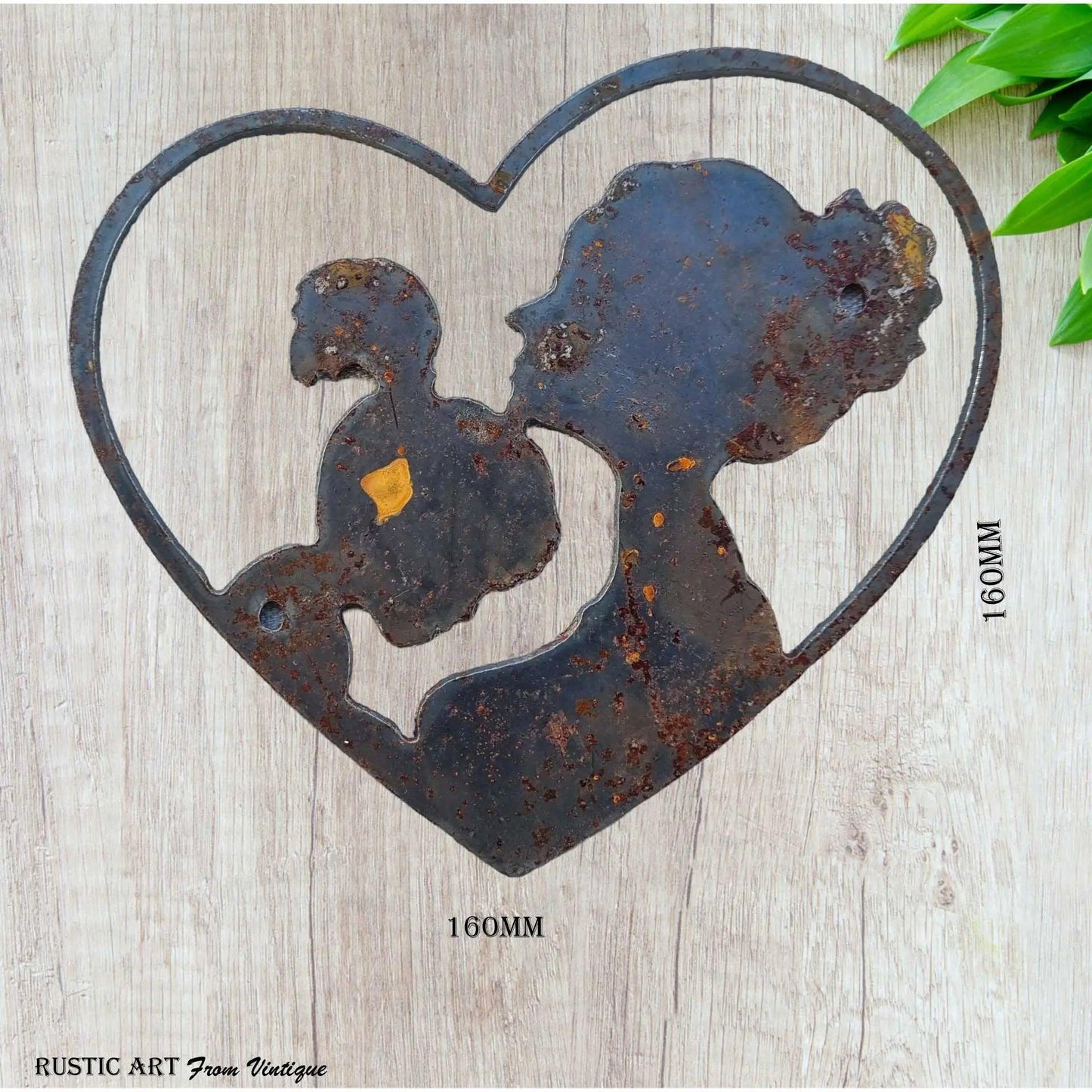 Rustic rusted Steel Mother daughter love heart art 160mm x 160mm-Vintique Concepts