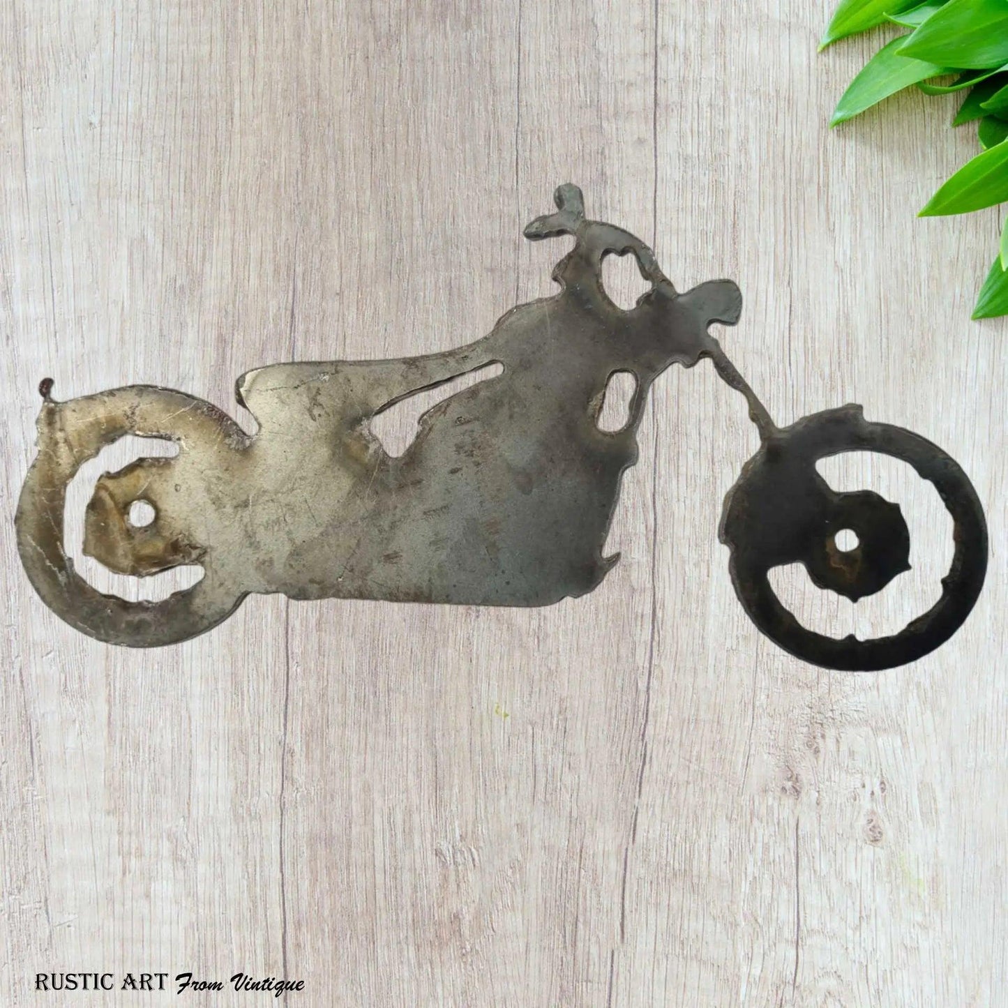 Rustic Steel Motorbike art 180mm x 90mm-Vintique Concepts