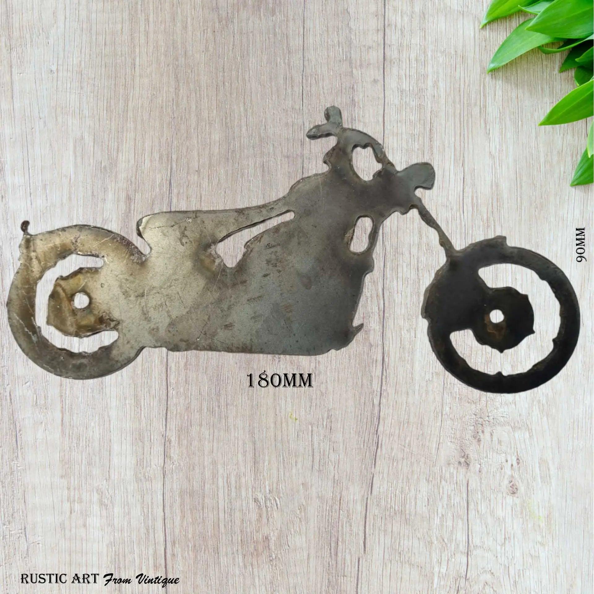 Rustic Steel Motorbike art 180mm x 90mm-Vintique Concepts