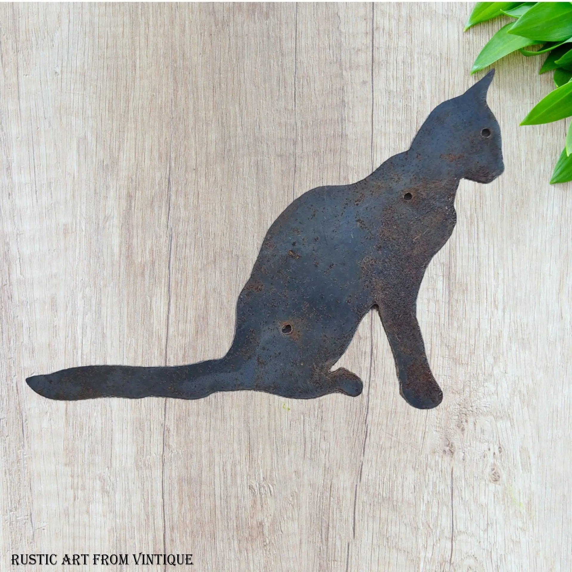 Rusty sitting cat Rusty metal art  129mm x 180mm-Vintique Concepts