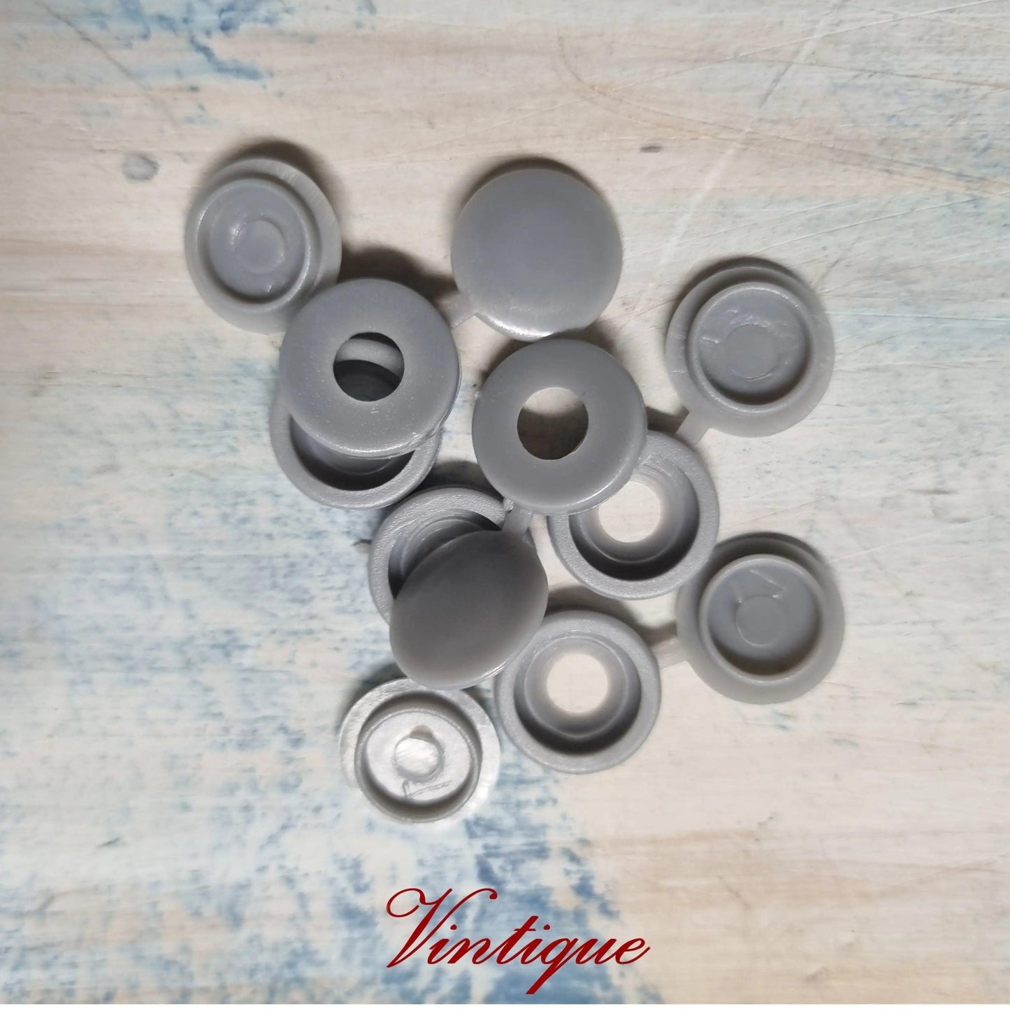 Screw Cap with hinged cover lid 14mm Dia-MID GREY (pkt of 20)-Vintique Concepts